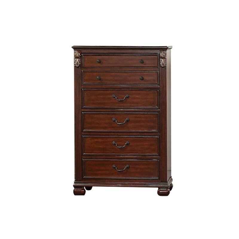5 Drawers Wood Chest In Brown Finish - Brown - 5-drawer