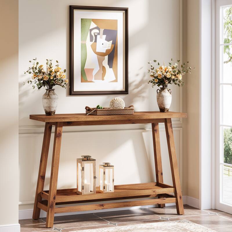 Solid Wood Entryway Table, Console Table with Storage Shelves, Behind Couch Sofa Table Hallway Foyer Accent Side Table