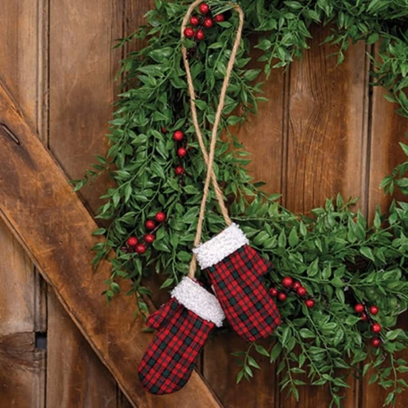 Rustic Red and Green Mitten Garland 33 Inch Christmas Decor