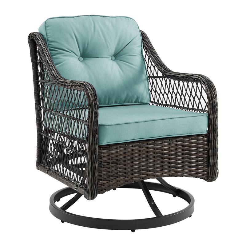 Corvus Vasconia Outdoor Hand-Woven Resin Wicker Swivel Chair - Cyan