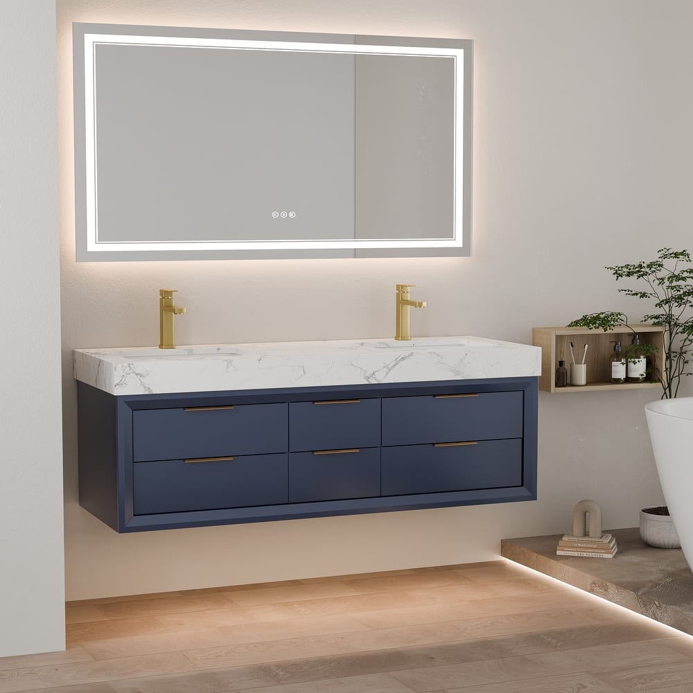 60" Wall-Mount Double Vanity with LED Light. - 60 inch