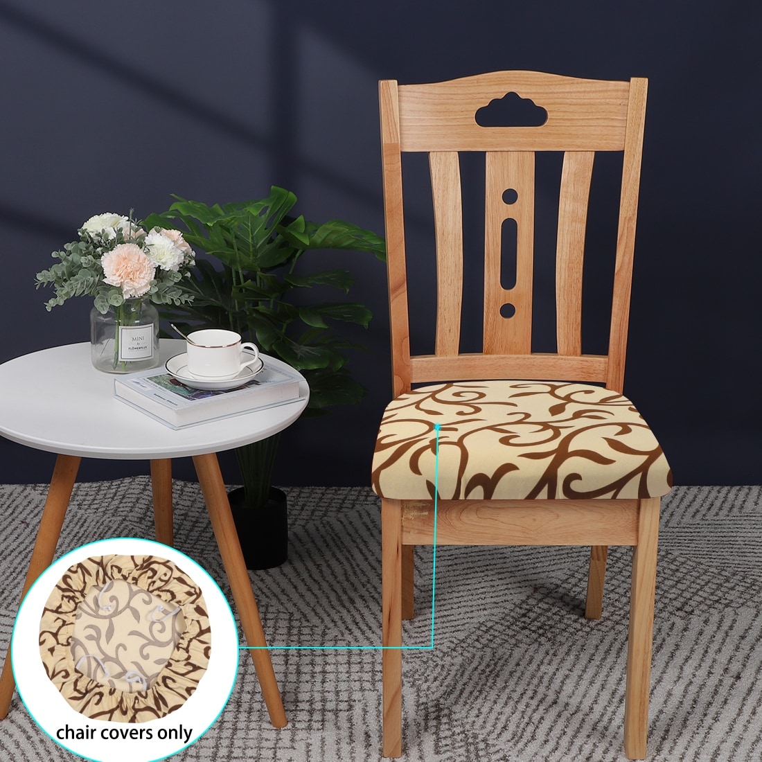 4PCS Waterproof Elastic Chair Slipcover Dining Chair Seat Cover Dark Coffee 