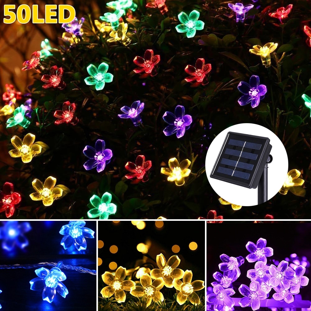 Solar Powered 50 LED Waterproof Garden Fairy String Lights Flower Decor Lamp New 