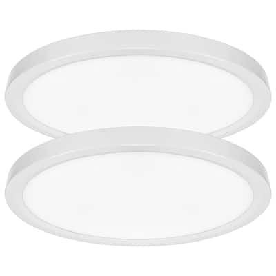Luxrite 7 Inch LED Flush Mount Ceiling Light, 15W 1000LM, 5CCT Selectable 2700K-5000K, Dimmable, Damp Rated 2-Pack