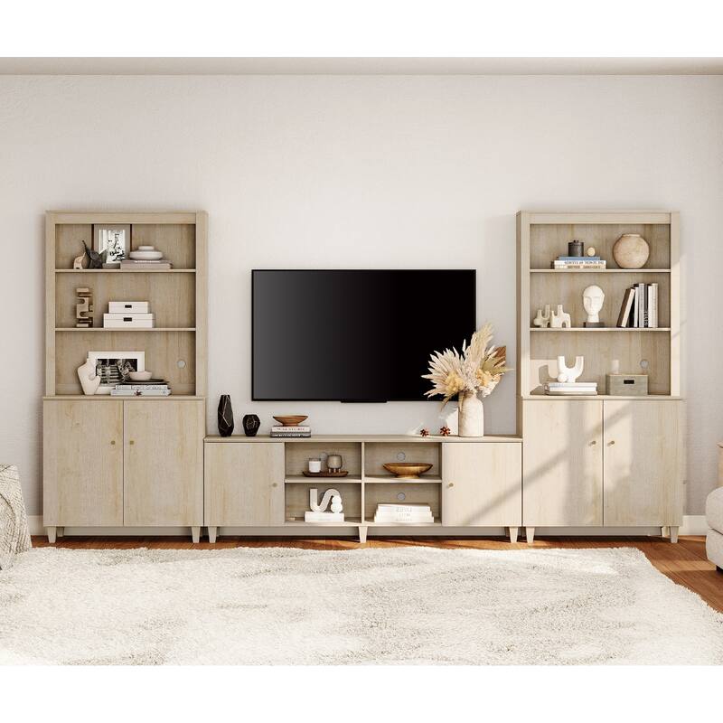 WAMPAT Modern TV Stand and Bookcase Set for 75" TVs
