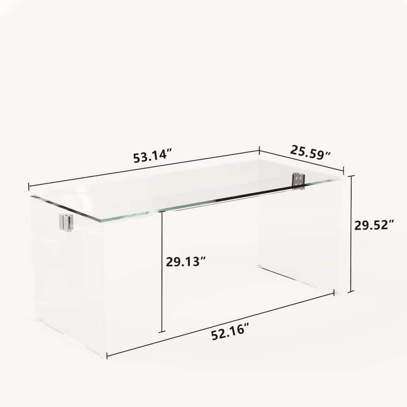 Modern Minimalist Tempered Glass Writing Desk,Transparent All Glass Workstation with Sleek Chrome Hardware for Home Office