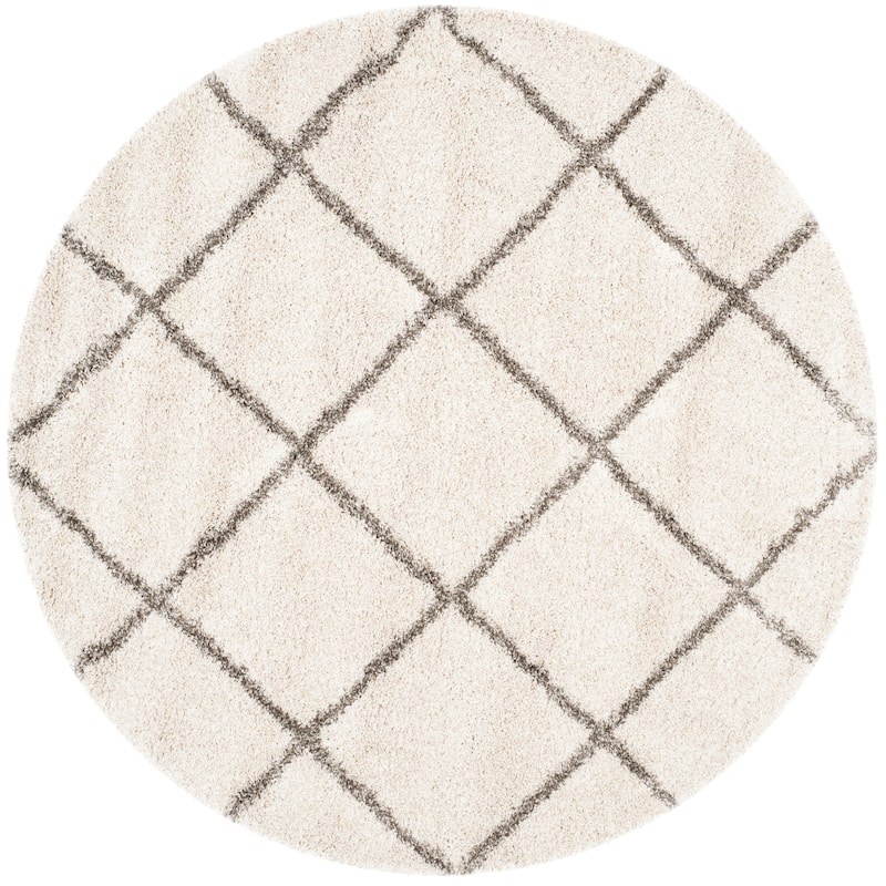 SAFAVIEH Hudson Shag Raili Diamond Trellis 2-inch Thick Rug - 9' Round - Ivory/Grey