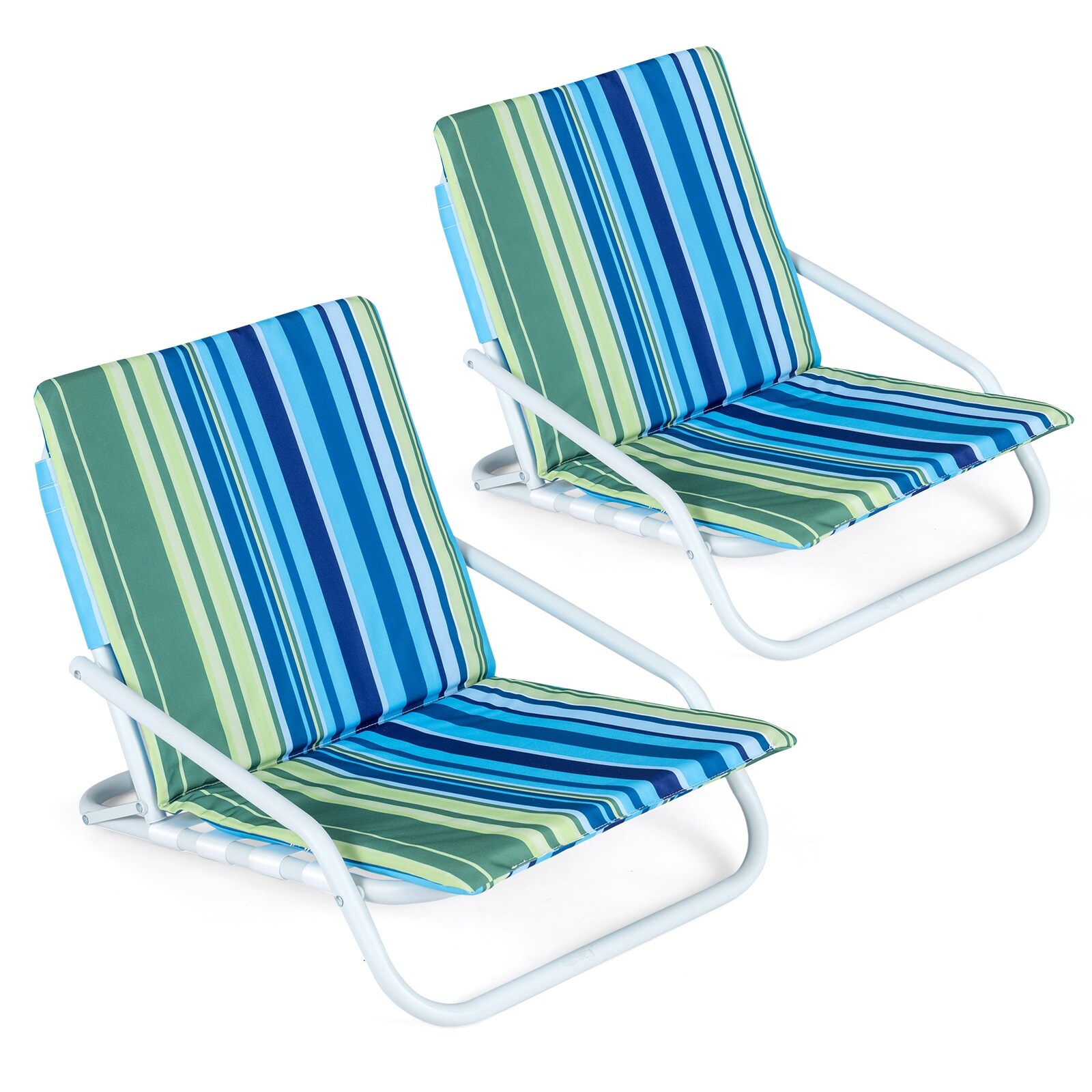 Gymax 2PCS Folding Beach Chairs w/Low-Profile Design & Sponge Padded