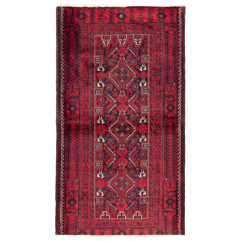 ECARPETGALLERY Hand-knotted Royal Baluch Red Wool Rug - 3'5 x 6'0 - Red - 3'5 x 6'0