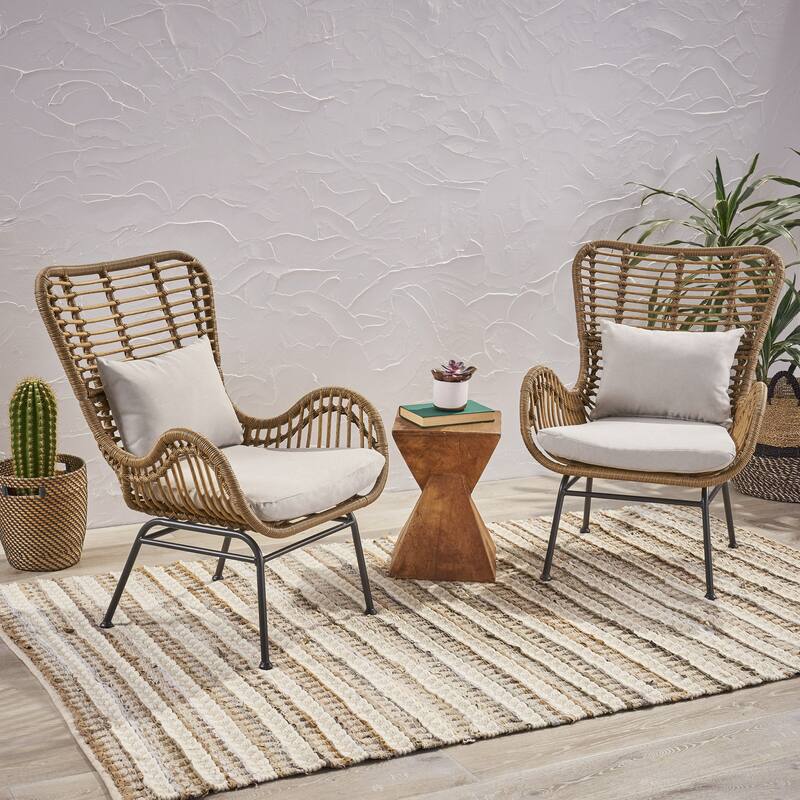 Montana Outdoor Club Chairs (Set of 2) by Christopher Knight Home - Light Brown+Black+Beige