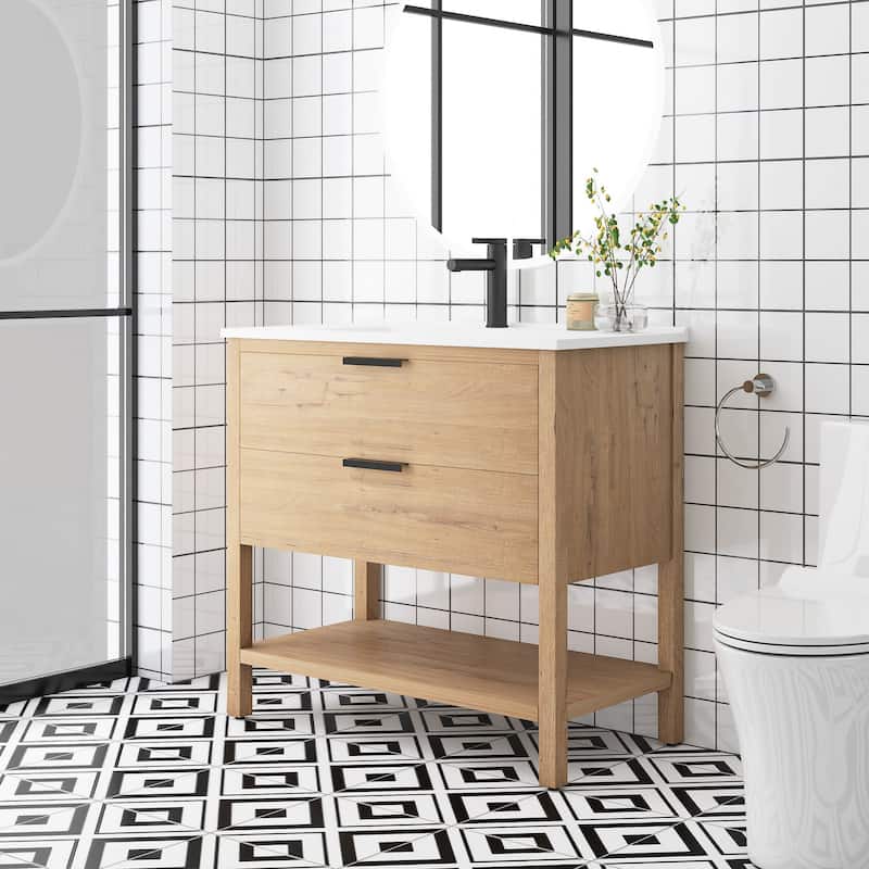 Plywood Freestanding Bathroom Vanity Set with Integrated Sink