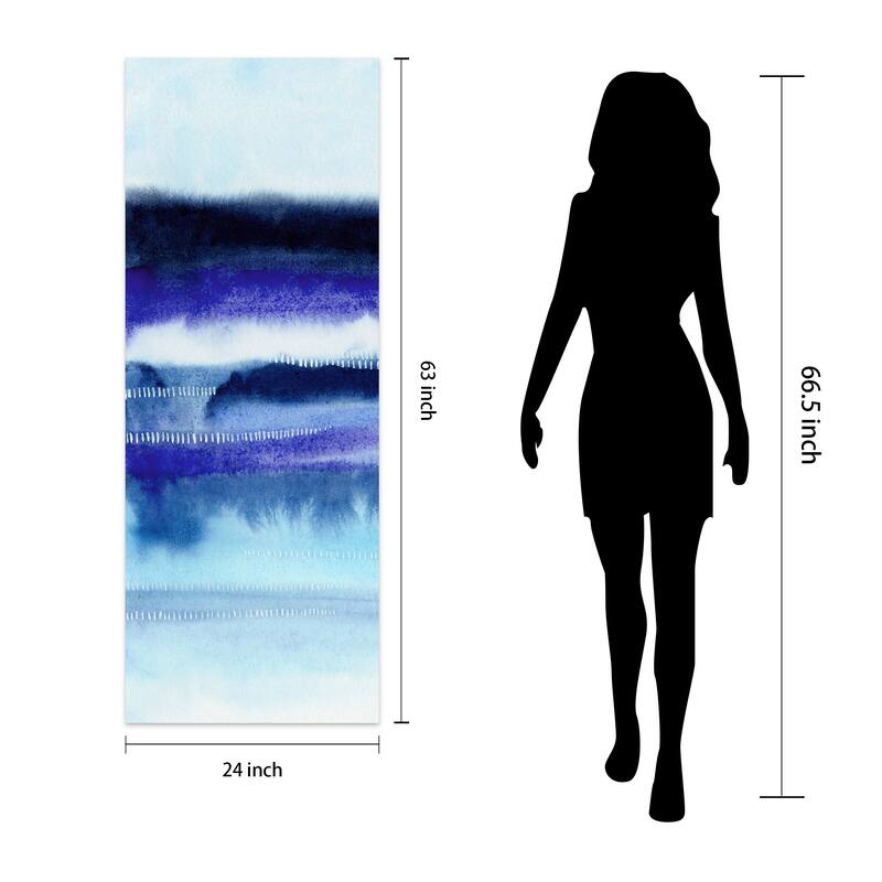 Blue Abstract Graphic Wall Art on Free Floating Tempered Glass Panel