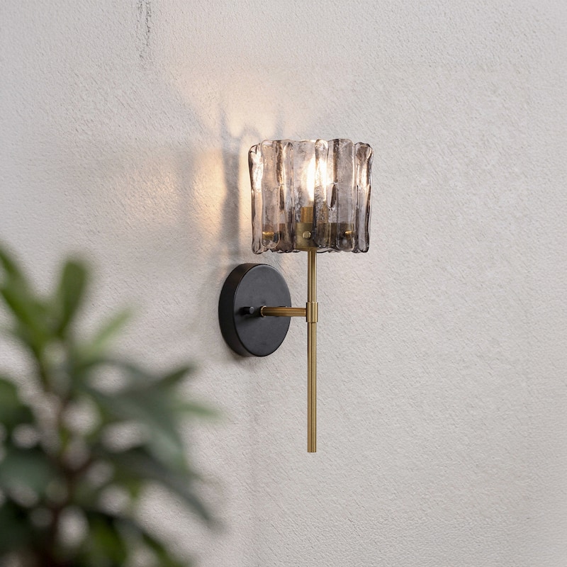 1-Light Modern Wall Sconce with Textured Glass Bathroom Vanity Light