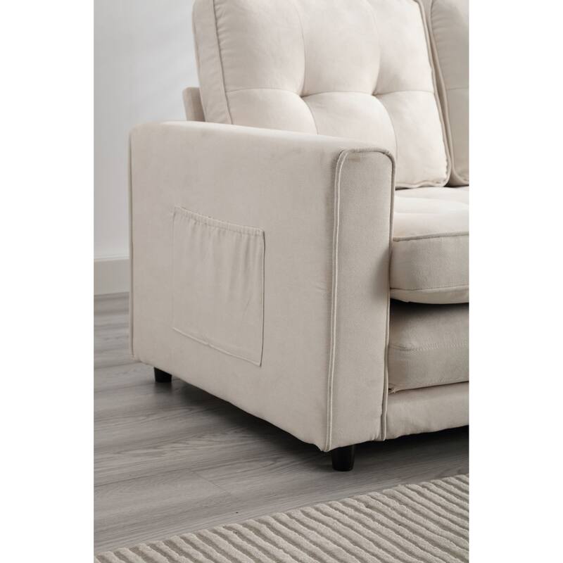 3 Fold Loveseat Convertible Pull-out Sleeper Sofa Bed, Velvet Futon Sofa with 2 Pillow and Pockets 2-seat Armchair