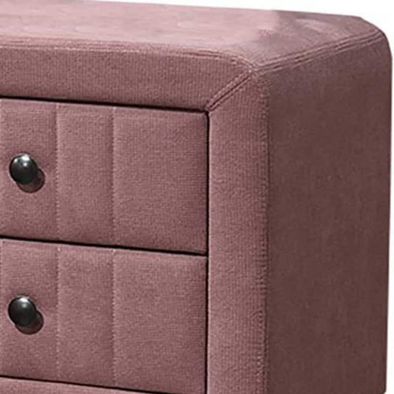 Rheo Nightstand, 2 Drawer, 22 Inch Blush Pink Brushed Linen Upholstery