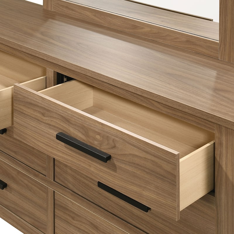 Furniture of America Nyess Modern 2-Piece Chestnut Brown Wood 6-Drawer Dresser and Mirror Set