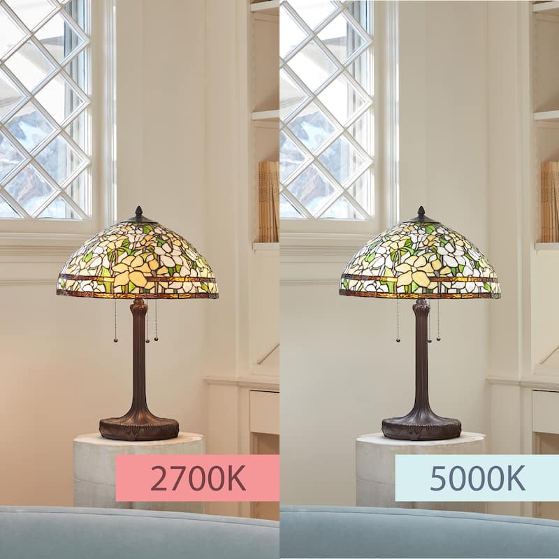 Daffodil River of Goods Tiffany-Style Yellow, Green and White Stained Glass 26-Inch Table Lamp - 18" x 18" x 25.75"