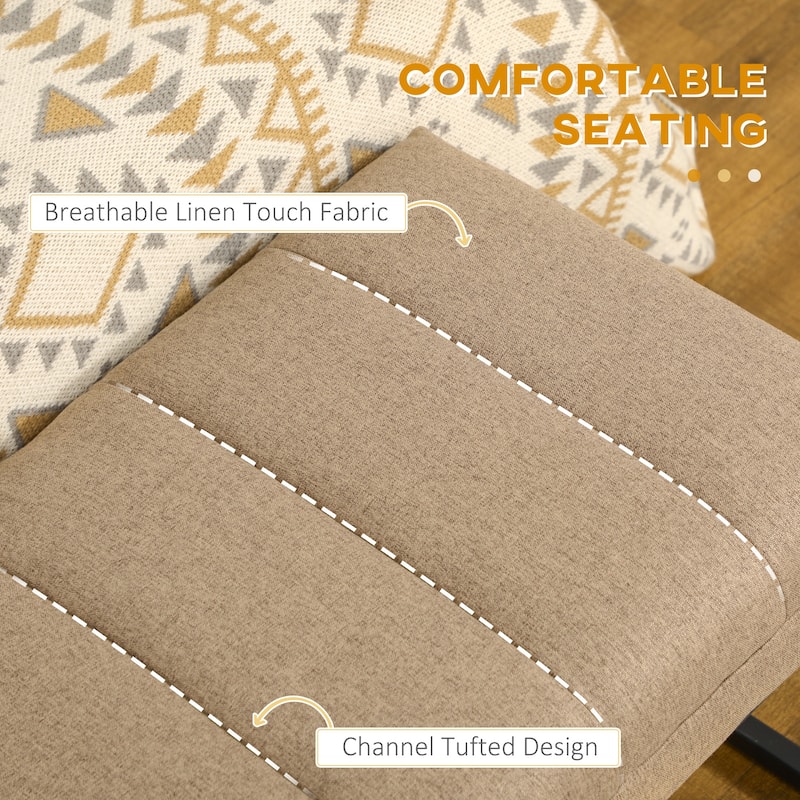 HOMCOM 47.25" End of Bed Bench with Channel Tufted Design, Upholstered Ottoman Bench with Steel Legs for Bedroom, Brown