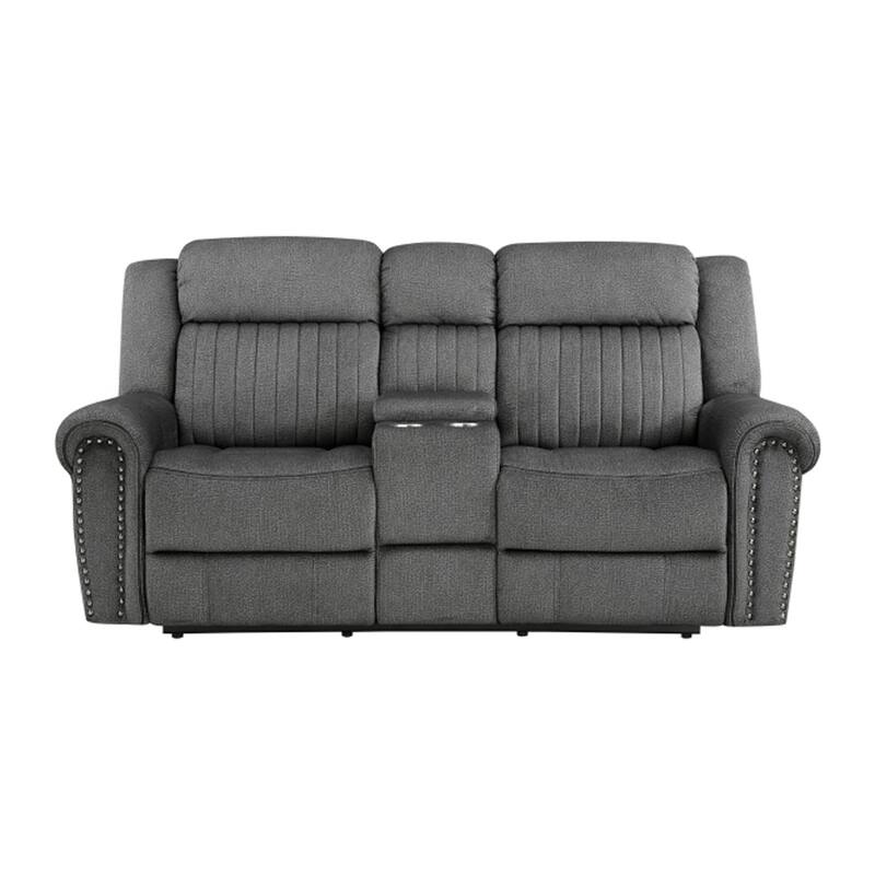 Ben 76 Inch Power Double Recliner Loveseat, Gray Microfiber, Console, Cupholders