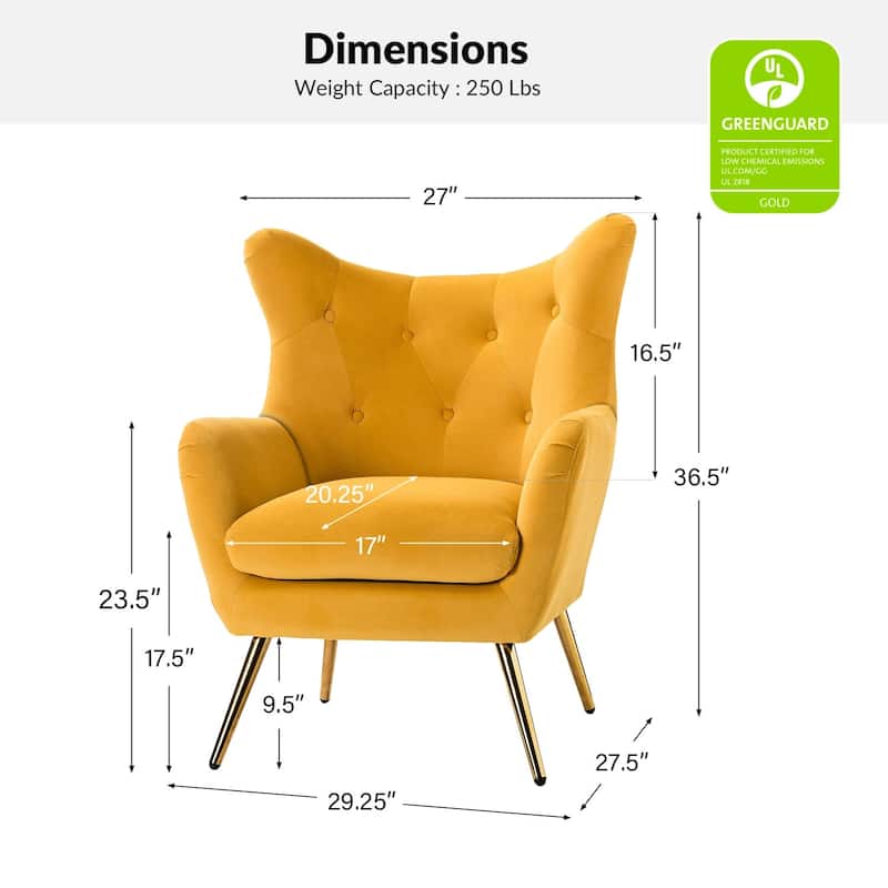 Eusebio Modern Velvet Accent Chair with Tufted Wingback for Living Room Set of 2 by HULALA HOME