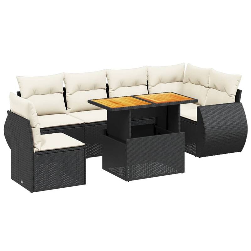 vidaXL Patio Sofa Set with Cushions Lounge Set Outdoor 7 Piece Poly Rattan