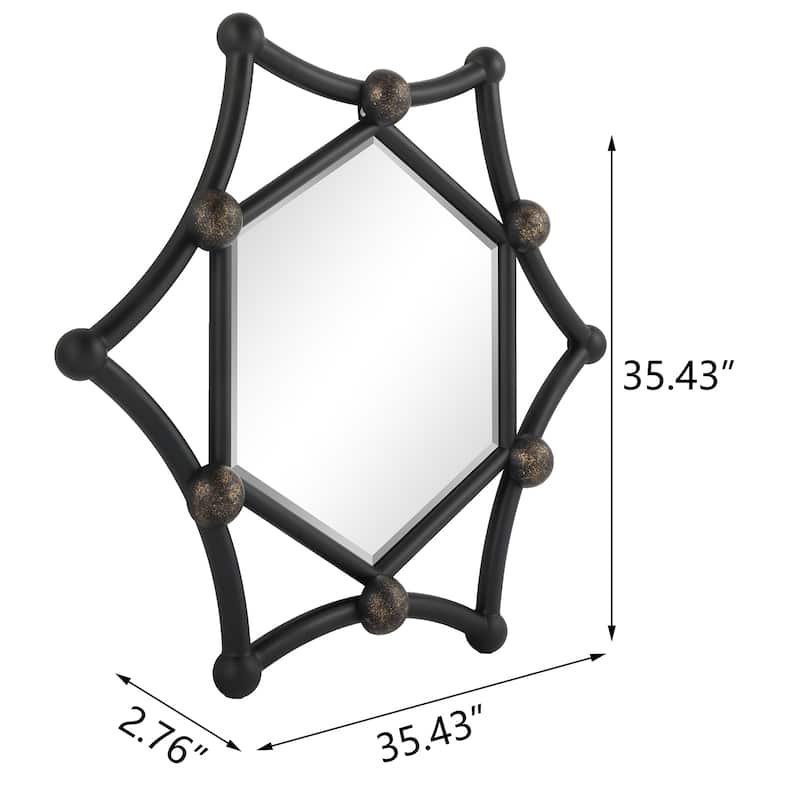 MacLuu Industrial Hexagon Black Metal Pipe Mirror for Wall Decor - 35.43" W x 35.43" H x 2.76" D