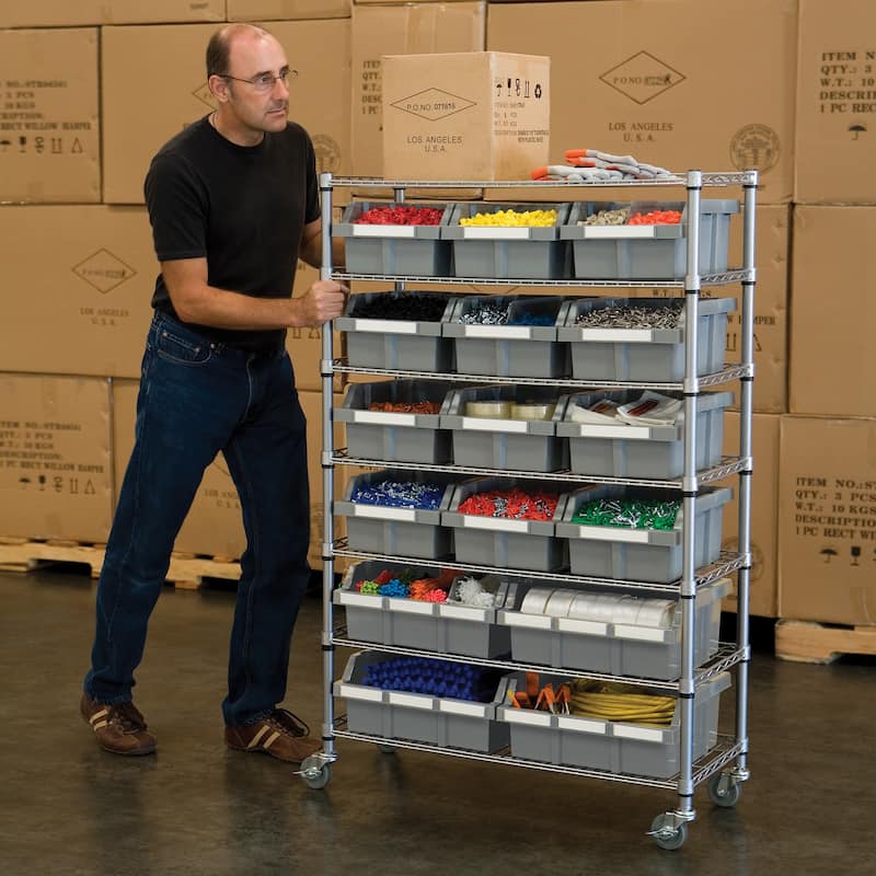 Seville Classics Commercial 7-Tier NSF 16-Bin Rack Shelving, 36" W x 14" D x 56" H - 36" W x 14" D x 56" H