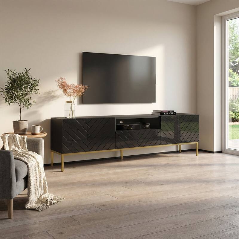 Meble Furniture Gala 01 Modern 75" TV Stand Entertainment Center with High Gloss Fronts and Matte Body for up to 80" TVs
