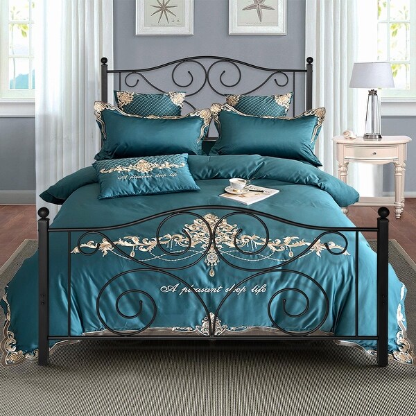 Countryside Scroll Black Iron Bed by VECELO
