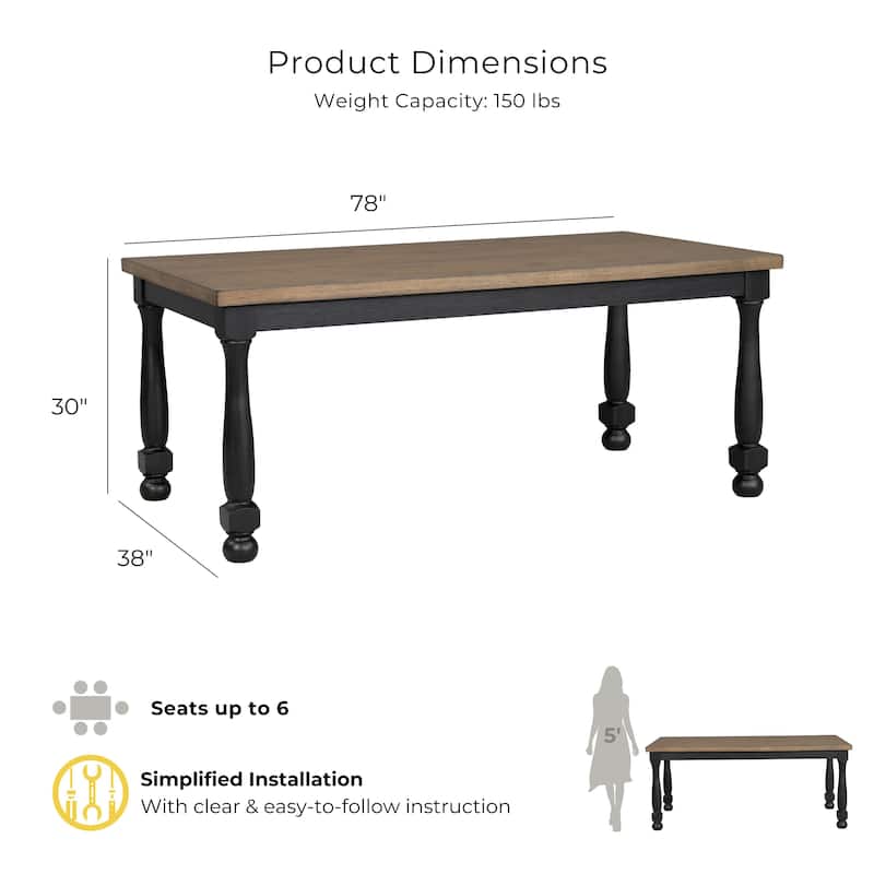 Furniture of America Lucan Modern Farmhouse Black Acacia 7-Piece Dining Set
