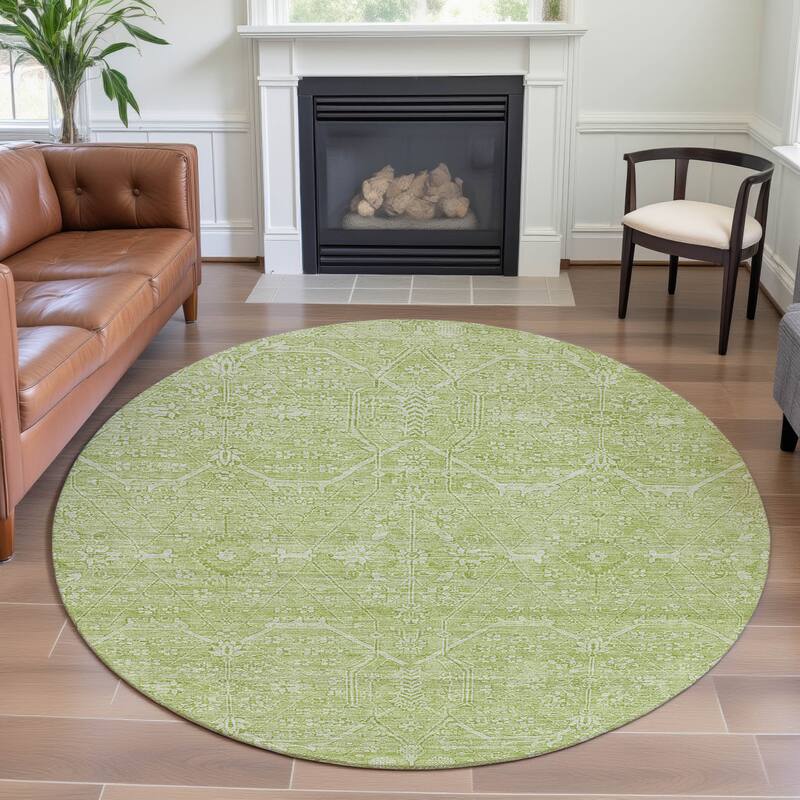 Premium Washable Super Soft Traditional Global Mayfield Rug - Mint - 8' x 8'