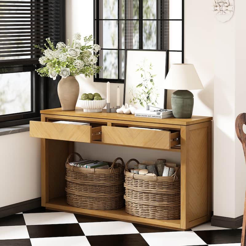 55" Console Table, Rustic Wooden Entryway Table with Storage Drawers
