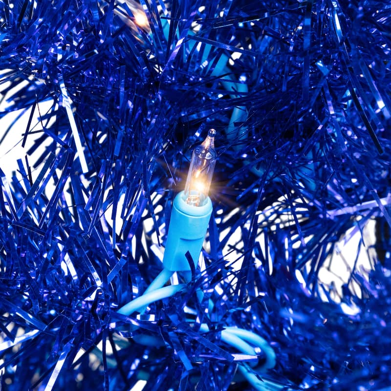 4' Pre-Lit Blue Artificial Tinsel Christmas Tree Clear Lights