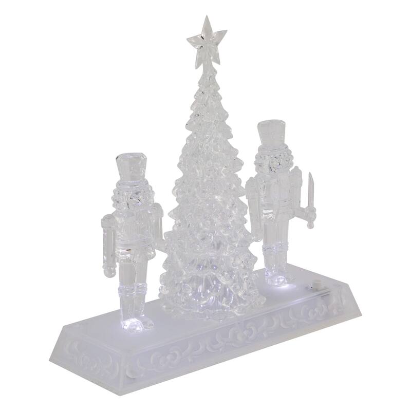 LED Lighted Icy Crystal Nutcracker and Christmas Tree Decoration - 9" - White Lights