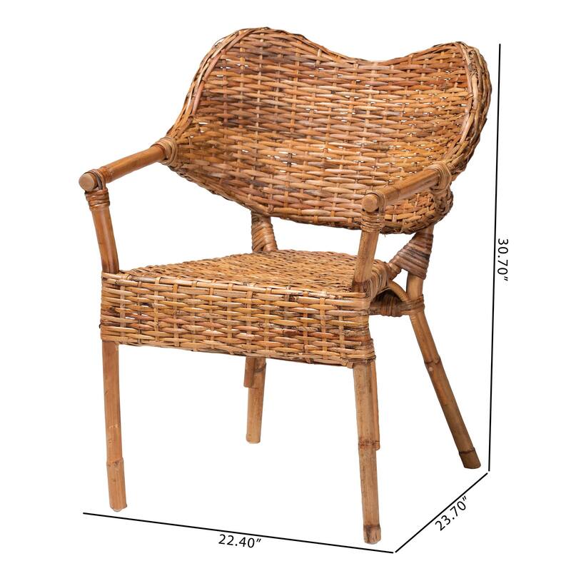 Tara Natural Rattan Dining Chair - Handwoven Wicker Armchair with Curved Backrest, Boho Coastal Seating