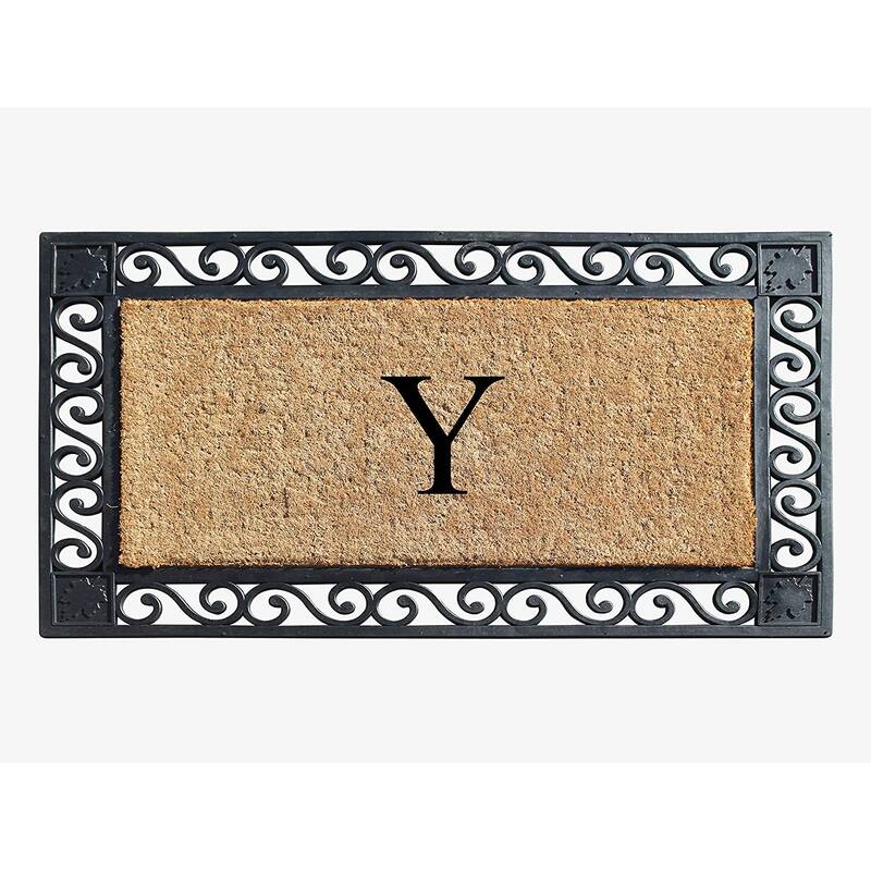 A1HC Rubber and Coir Maple Leaf, Heavy Weight Durable Monogrammed Doormat, 23"X38" Black - Y   