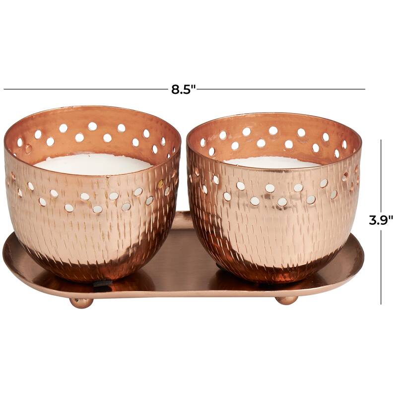 Gold or Copper or Silver Metal Scented Cutout Spotted 7 oz 1 Wick Candle with White Wax (Set of 2)