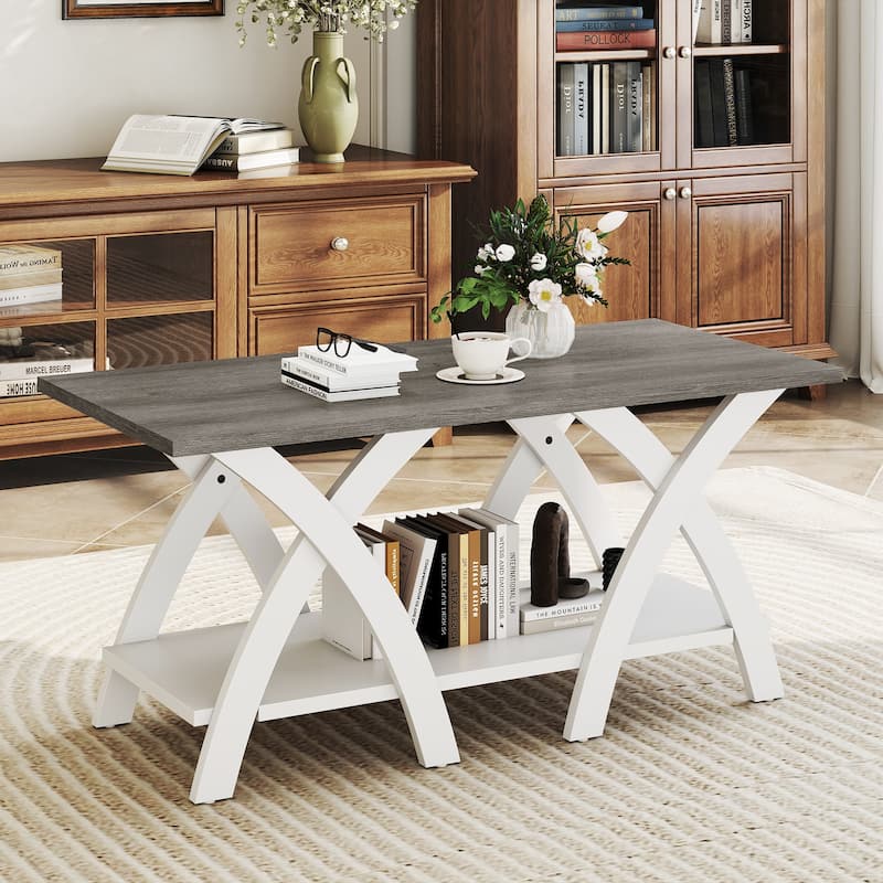 Gymax 40'' Coffee Table w/ Storage Shelf w/X-shaped Legs for Living