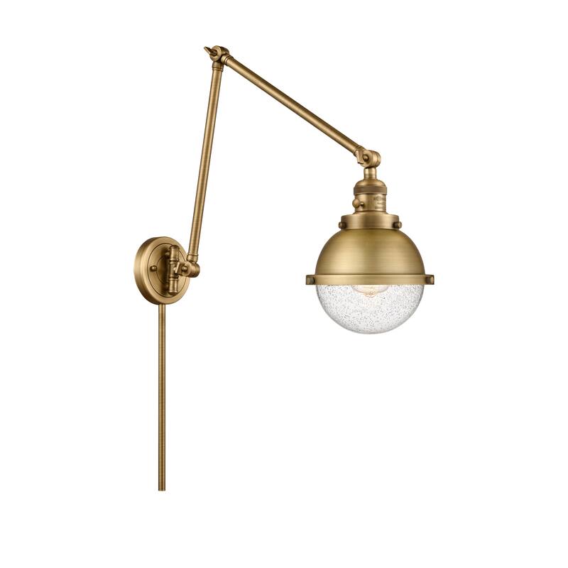 Innovations Lighting Hampden - 1 Light 7" Double Extension Swing Arm - Brushed Brass/Seedy