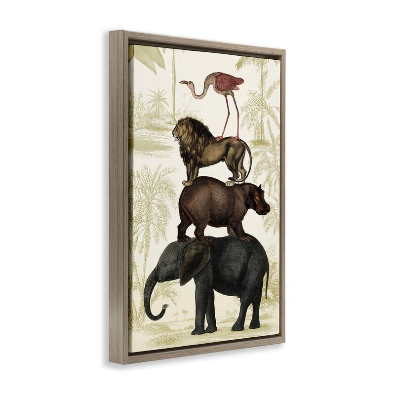 Stupell Jungle Animals Tower Framed Floater Canvas Wall Art Design By Victoria Barnes