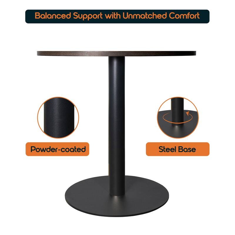 Vail Round Dining Table with 27 in. MDF Tabletop in Black Stainless Steel Round Pedestal Base with Gold Accent Kitchen Table