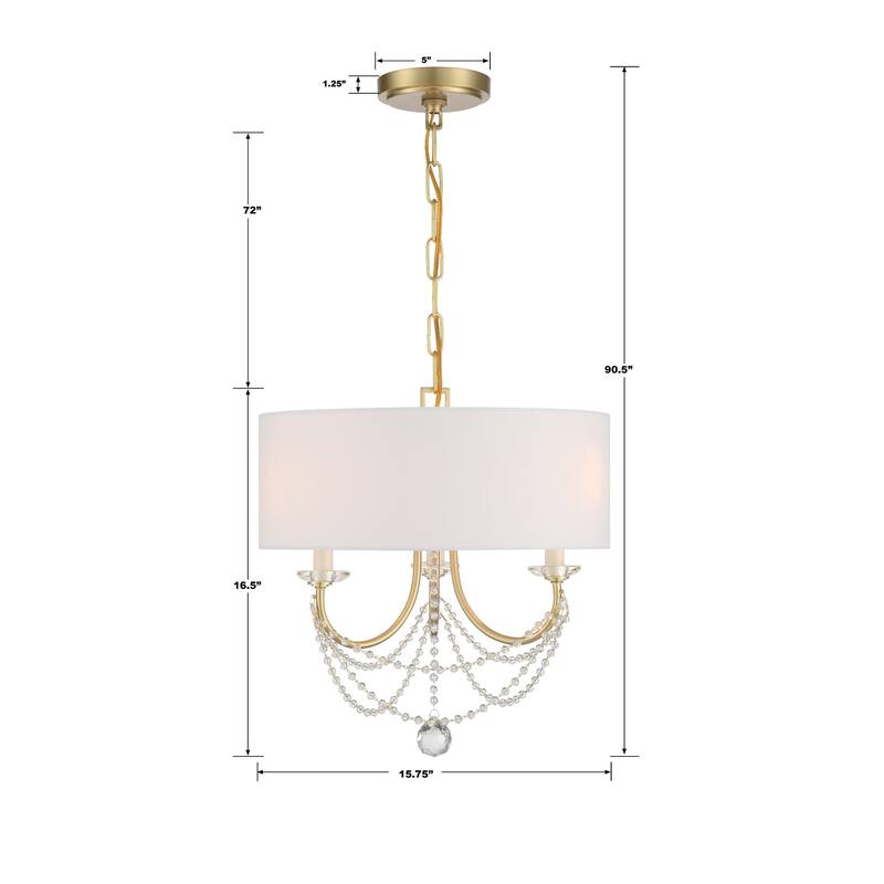 Delilah 3 Light Aged Brass Mini Chandelier - 15.75"W x 16.5"H
