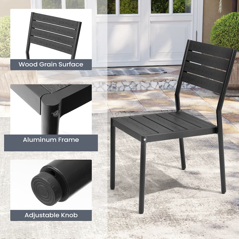 7PC Pellebant Outdoor Patio Aluminum Expandable Dining Set Table WPC Top with Stackable Chairs - N/A