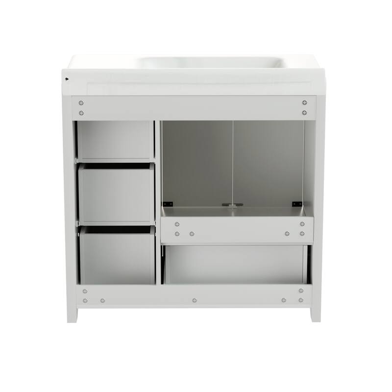 36'' Bathroom Vanities with Single Sink, Modern Undermount Bathroom Sink Cabinet with 2 Closing Doors&4 Drawers.White