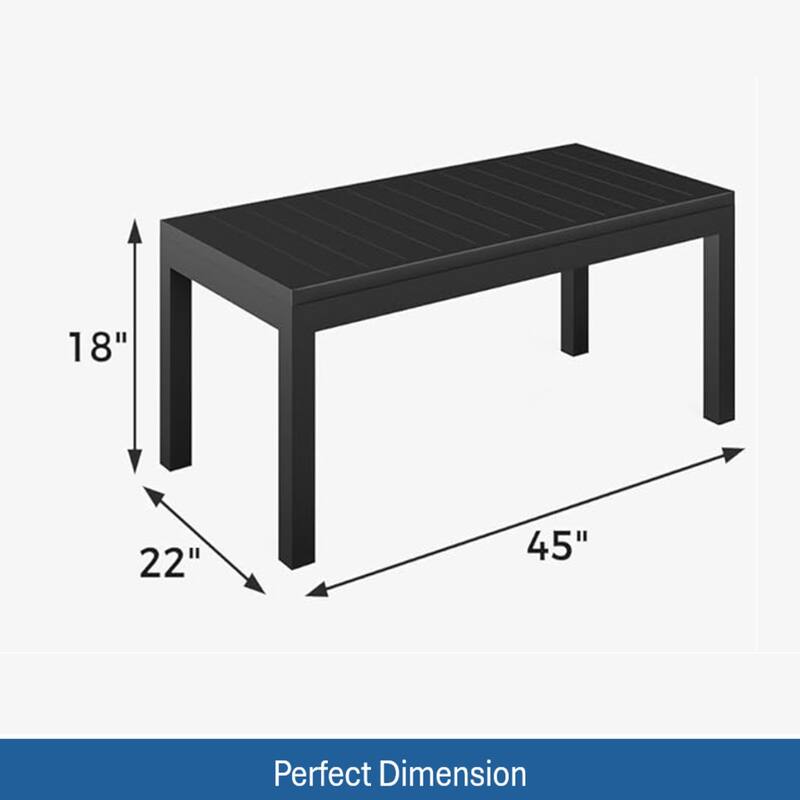 45" Aluminum Coffee Table, Slatted Black Patio Coffee Table