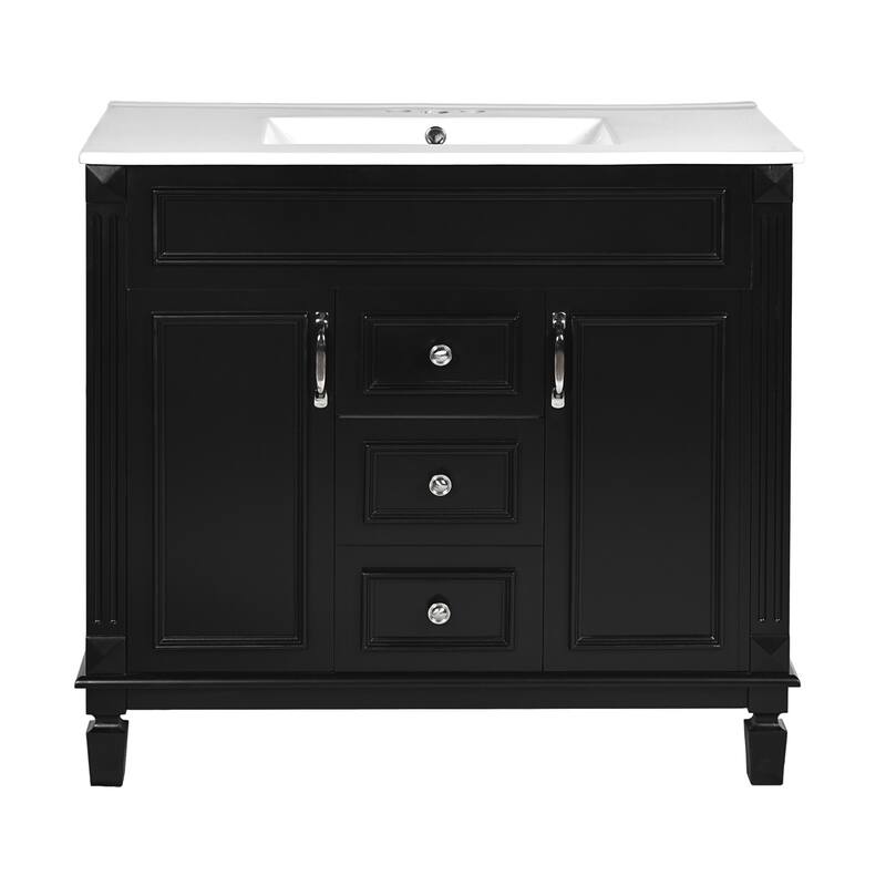 30" Ceramic Sink Bathroom Vanity with Gold Handles, Soft-Close Storage & Space-Saving Design