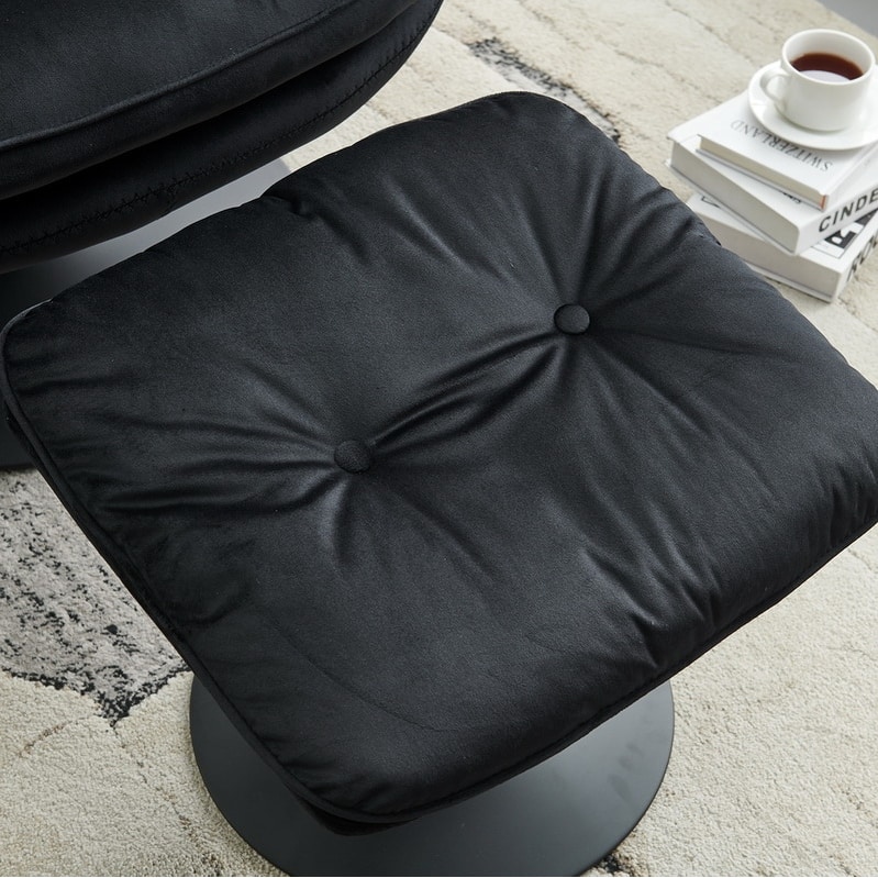 Swivel Leisure Chair Velvet Upholstered Lounge Chair Comfortable Deep Buttons Backrests Chair with Ottoman