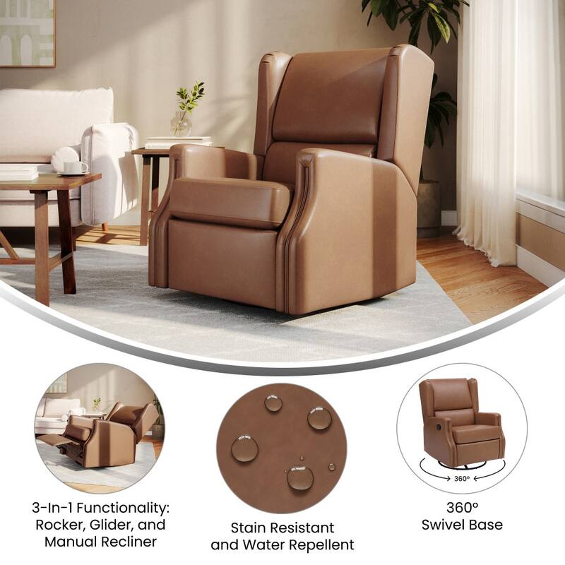 Wingback Manual Rocking Glider Recliner Chair with 360 Swivel