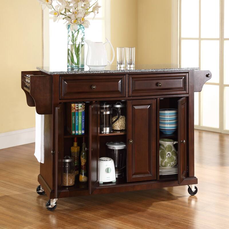 Crosley Full Size Granite Top Vintage Mahogany Kitchen Cart - 18"d x 51.5"w x 36"h