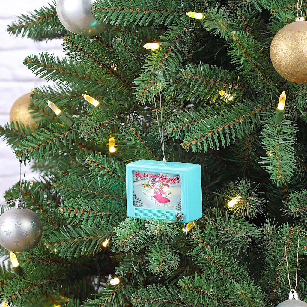 3.75" Musical LED TV Ornament - Teal